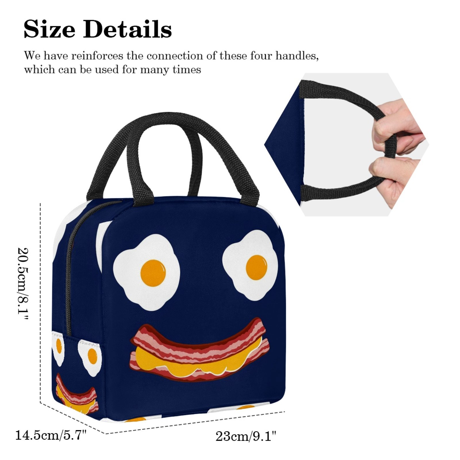 ERJLKXP Funny Fried Egg Bacon Insulated Lunch Bags for Women and Men,Adult Reusable Lunch Tote Bag for Work,cooler bag