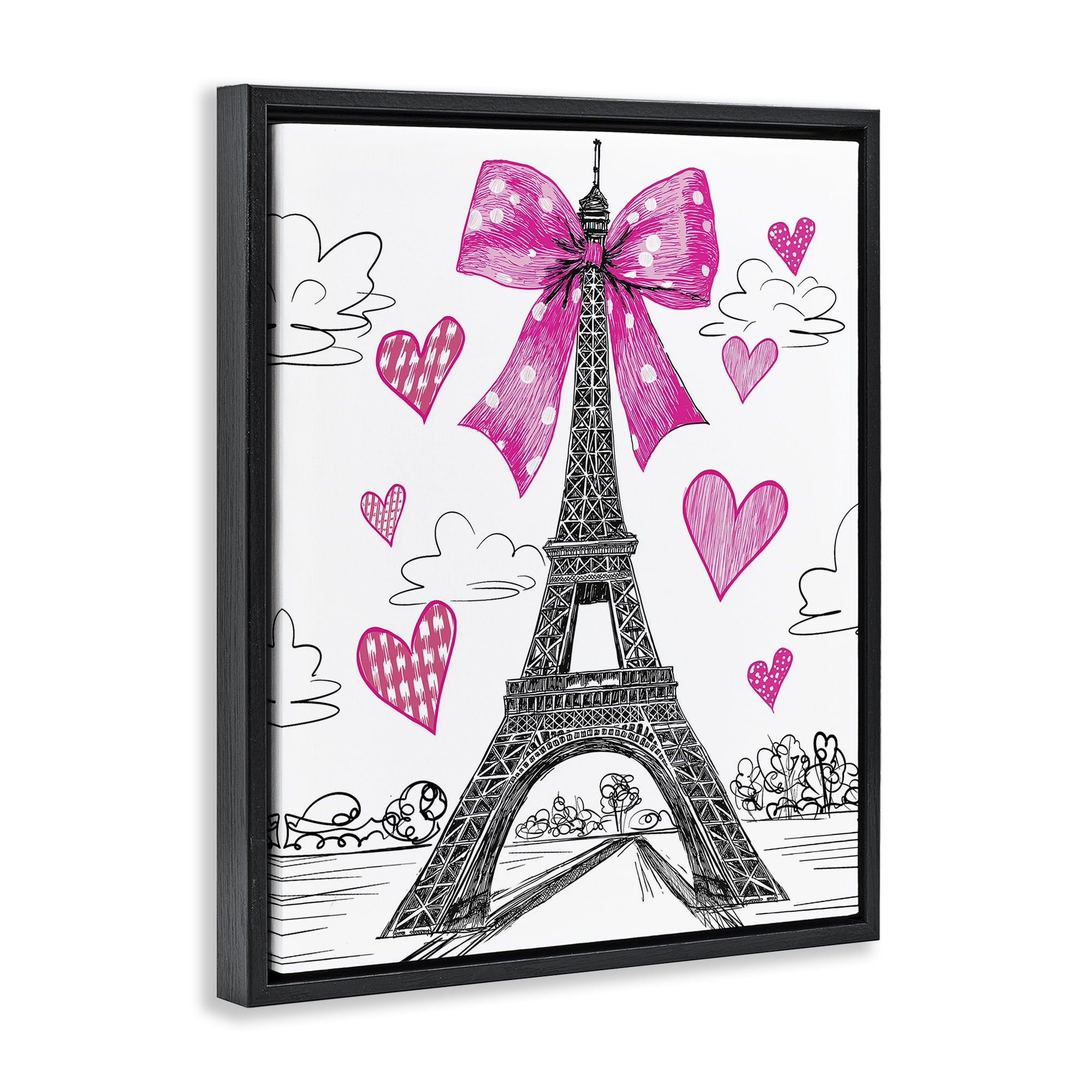 Stupell Industries Heart Patterned Eiffel Tower Black Framed Floater Canvas Wall Art, design by Jess Stempel