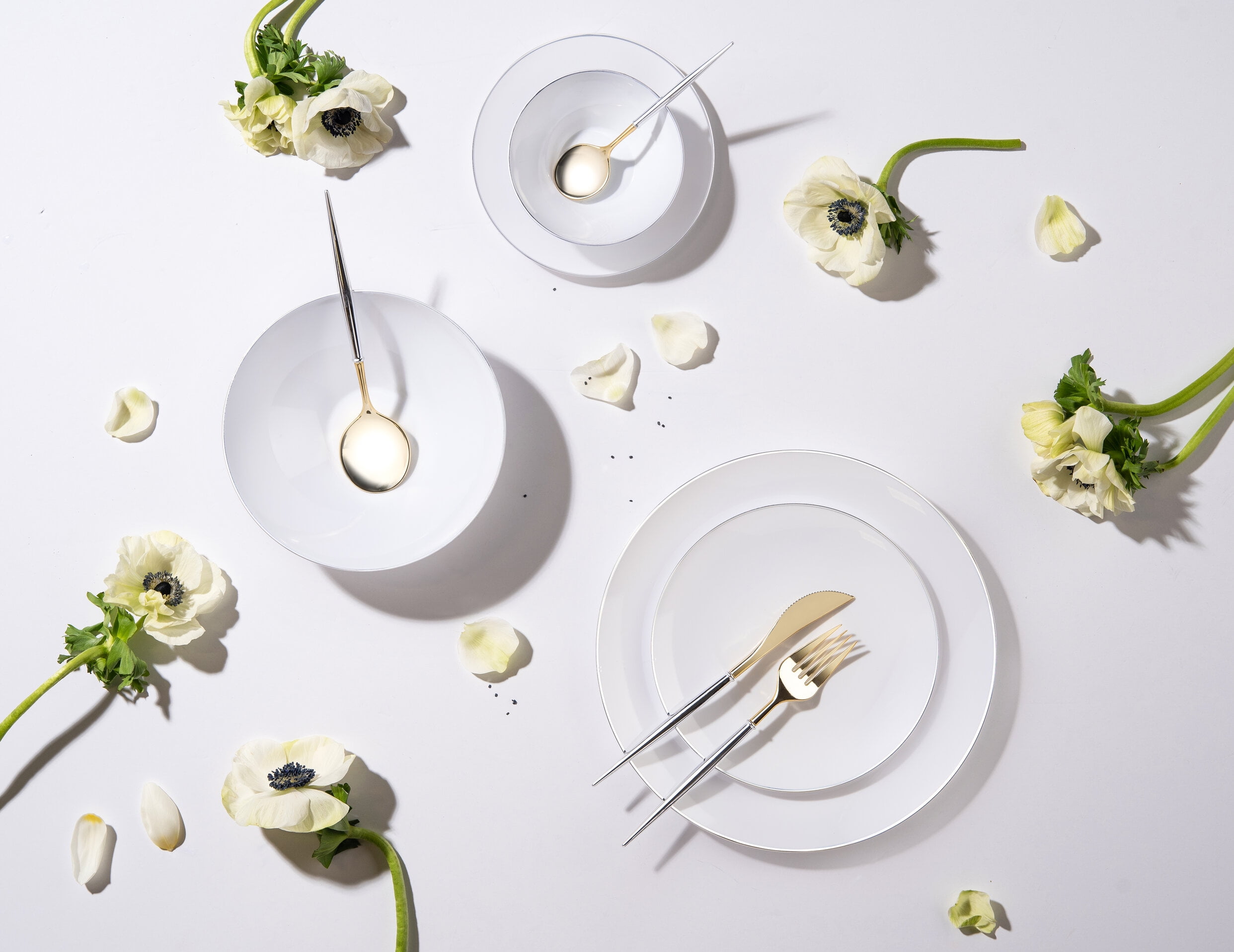 16Oz Black Plastic Floral Design Party Soup Bowls Gold Rim Premium 10 Count