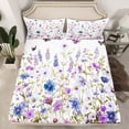 thumbnail image 2 of Purple Flower Bed Sheets Set Full,Wildlife Sheet Set,Cottage Floral Sheets,Butterfly Flat Fitted Sheet with 2 Pillowcases Deep Pockets, 2 of 6