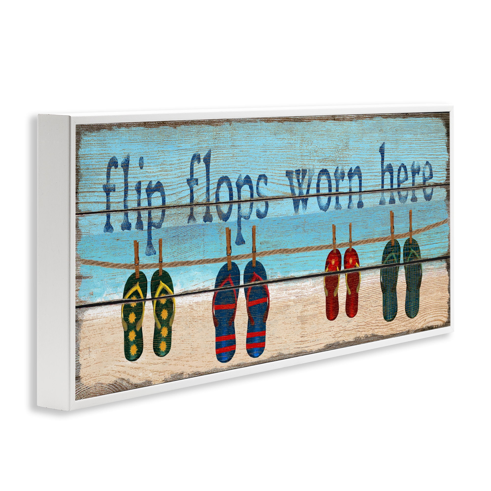 Stupell Industries Flip Flops Worn Here White Framed Giclee Art, design by Gail Fraser