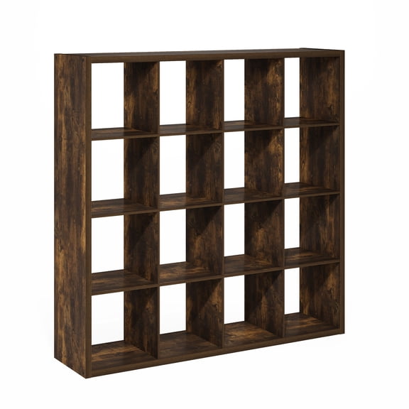 Furinno CUBICLE Book Shelf, 16-Cube Thick Frame Bookshelf, Reversible Bookcase with Open Back, 14.6 x 57.8 x 58, for Living Room, Bedroom, Home Office, Amber Pine