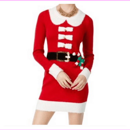 Hooked Up by IOT Juniors Mrs. Santa Claus Multi-Tone Long Sleeve Tunic Dress