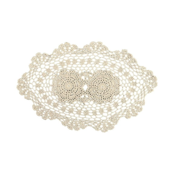 ZFSBZBS 1Pc Lace Doilies Handmade Crochet Placemats Cotton Doilies Cloth Lace Oval Shape 10 X 16 Inch (Beige),Beige