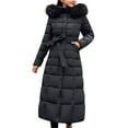 thumbnail image 2 of Women's Long Hooded Puffer Coat, Belted Waist Winter Jacket with Faux Fur Trim, Quilted Parka, Warm Down Alternative Coat, Casual Outerwear Black M, 2 of 8