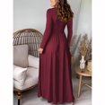 thumbnail image 5 of Odeerbi Solid Color Dress for Women 2025 Fashion Solid Color V-Neck Long Ankle Sleeve High Waist Dress Skirt Burgundy, 5 of 8