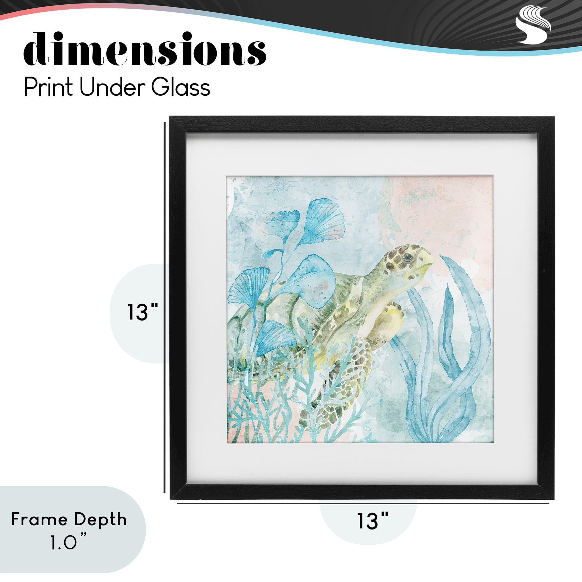 Stupell Industries Sea Swim Turtle Black Framed Print Under Glass, design by Kim Allen