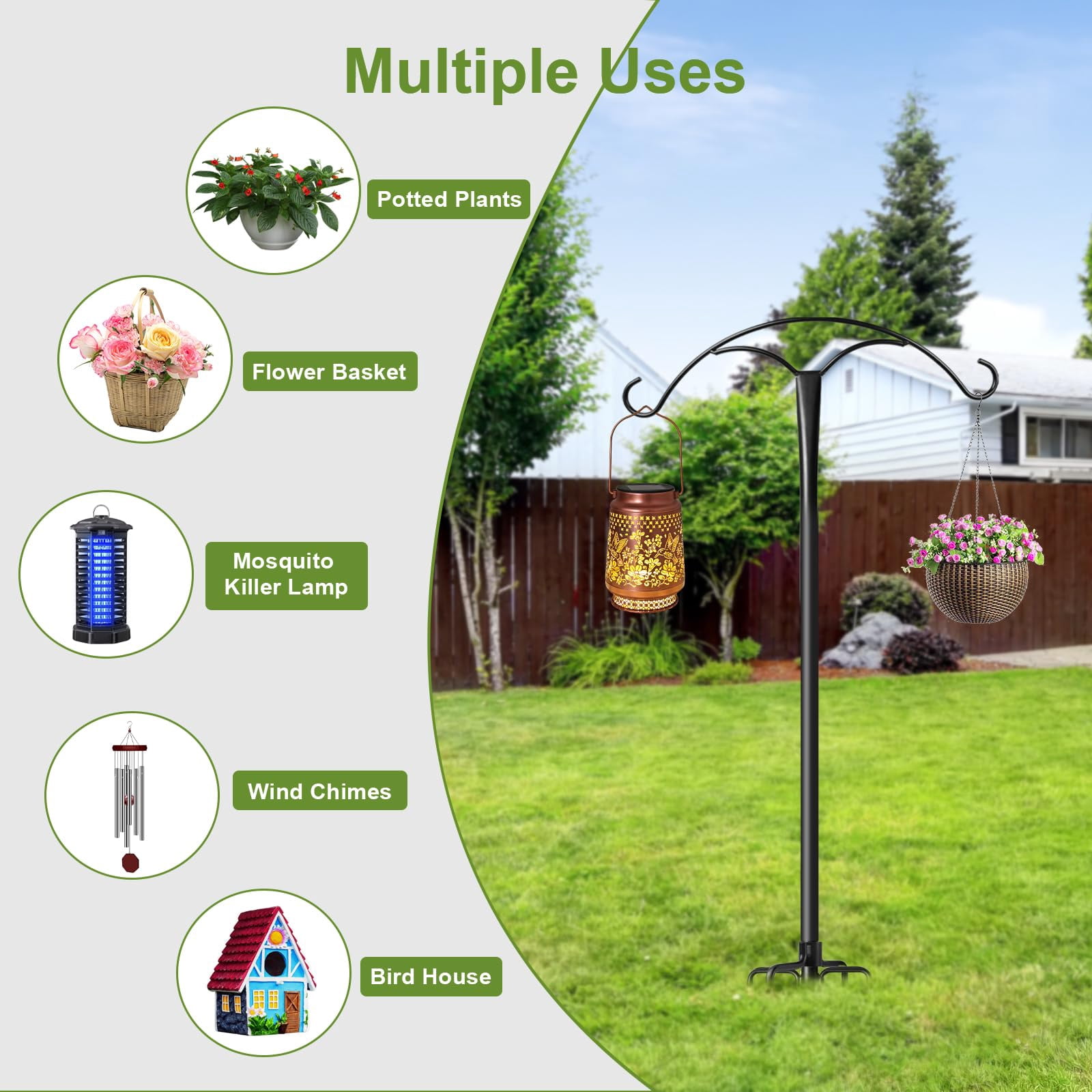 85 Inch Shepherds Hooks For Outdoor Heavy Duty With 5 Prong Base  Adjustable Stand Hanger Garden Plant Hummingbird Feeder Lantern Hanging Wedding Decor (1 Pack)