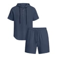 thumbnail image 6 of Linen Outfits for Men 2 Piece Outfits Big and Tall Short Sleeve Button Down Hoodies & Elastic Waist Shorts with Pockets Sets Casual Tracksuits Loungewear 2026 Summer Vacation Outfits, 6 of 9