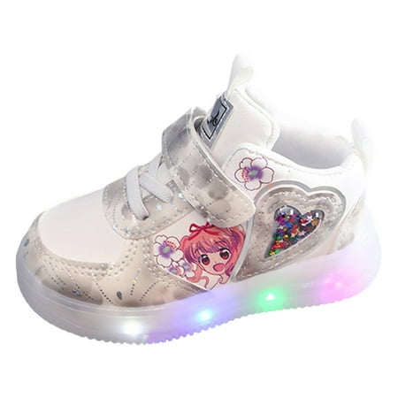 

kamemir Baby Shoes Girl Size 6 Months-12 Months Sensor Light Casual Soft Sole Girls Sneakers(White 7.5)