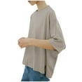thumbnail image 2 of Antinious Sweatshirt for Women,Tops for Women Trendy,Ladies Solid T-shirt Loose Side Slit Short Sleeve Crewneck Blouses,Khaki,L, 2 of 5
