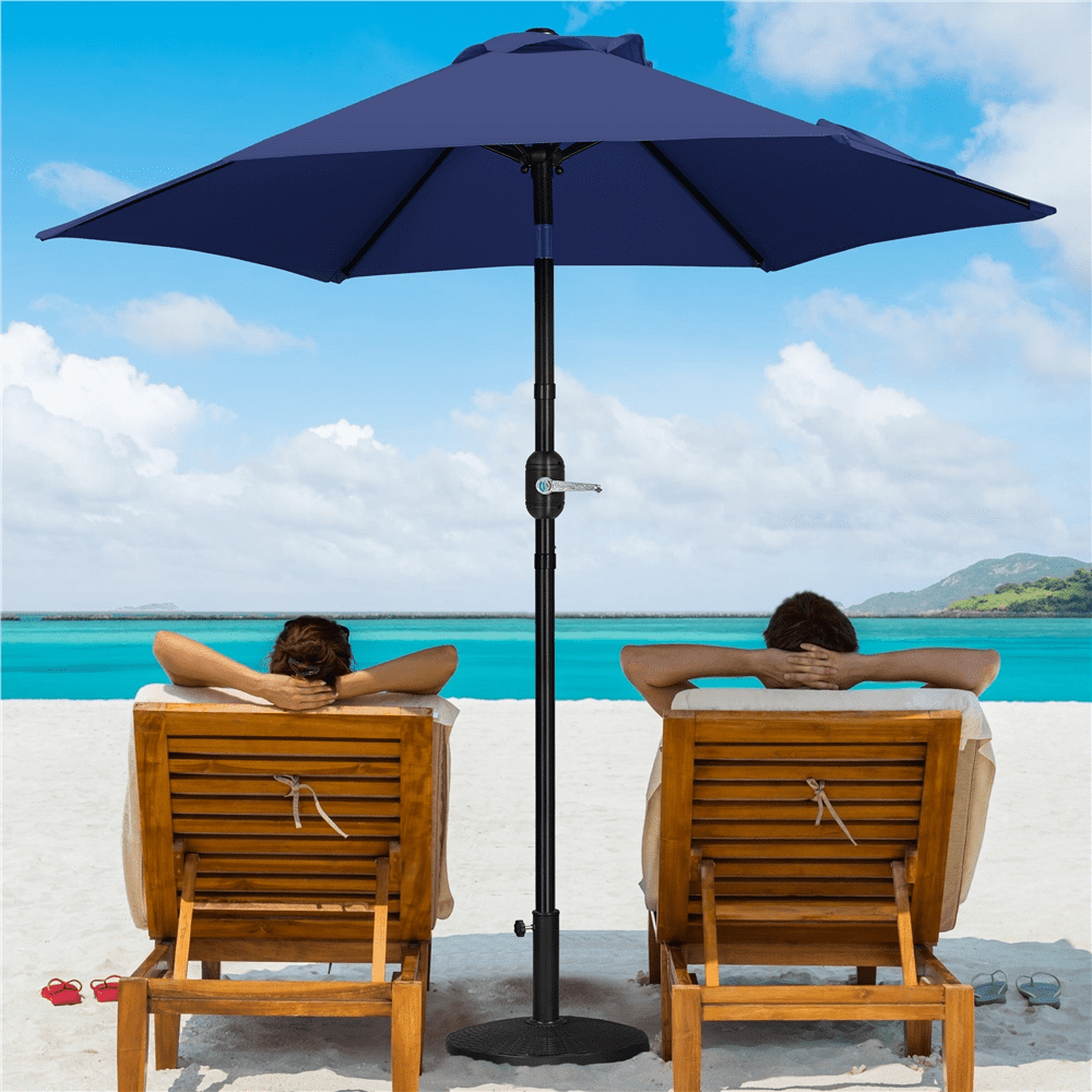 Renwick 7.5Ft Outdoor Patio Umbrella with Push Button Tilt and Crank, Navy Blue