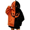 thumbnail image 3 of FYDUU Halloween Hoodies for Women Festive Pumpkin Hoodie Sweatshirts Color Block Soft Comfy Fuzzy Pullover Tops Fall Winter Clothes, 3 of 6