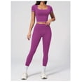thumbnail image 2 of PISONIC Two Piece Workout Sets for Women Color Block Short Sleeve Tee and High Waist Leggings Gym Yoga Active Wear Outfits, 2 of 6