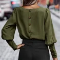 thumbnail image 4 of Cárdigan de una sola botonadura en la espalda para mujer, Tops elegantes, camiseta de manga de linterna de Color sólido, camisetas de viaje cómodas para mujer, nuevo, 4 of 5