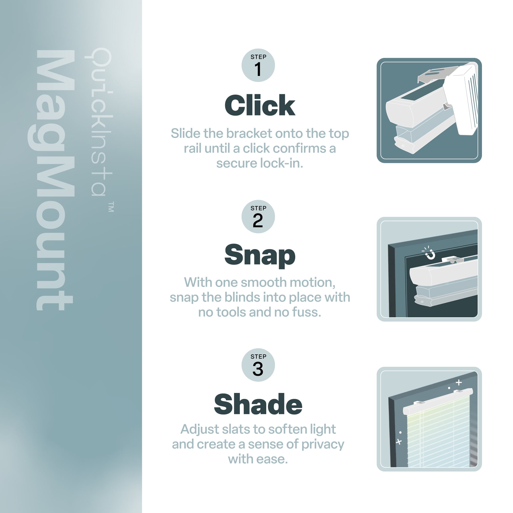 REGAL estate No Drill Cordless 1" Mini Blinds, Magnetic Easy Install Light Filtering Window Blinds, 25" W x 42" H, White