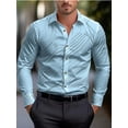 thumbnail image 2 of Camisa de traje rosa negra blanca casual al aire libre color sólido a rayas cómoda suave solapa tops de hombre oficina talla grande 2024, 2 of 5