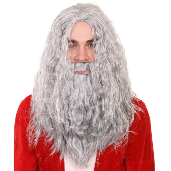 HPO Santa Wig and Beard for Adult  Men - Father Gray Color Beard Costume Accessory for Christmas, Holiday Parties & Cosplay Event