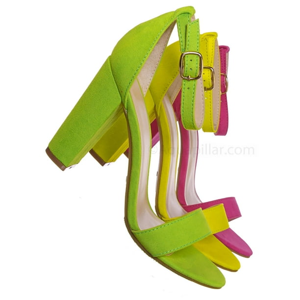 neon block heels