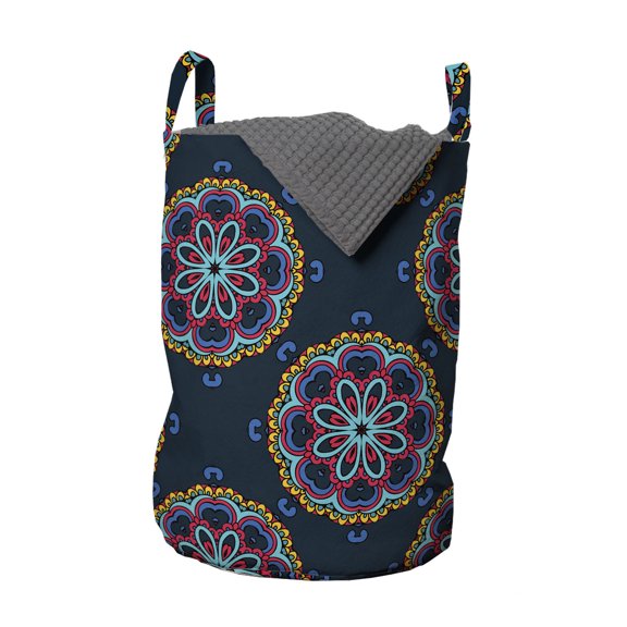 Colorful Laundry Bag, Composition with Doodle Foliage and Leaves Blooming Nature Theme Ethnic, Hamper Basket with Handles Drawstring Closure for Laundromats, 13" x 19", Multicolor, by Ambesonne