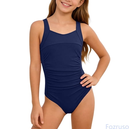 Fozruso Girls Ruffle Sleeve Swimsuit High Waist Bathing With Wide Straps For Teen Youth One-Piece Bathing Suit Sizes 15-16 Years