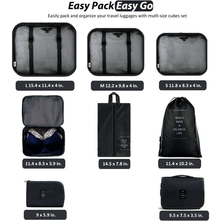 PACK EASY Bag in Bag Travel Organizer Set of Travel Pouches, Black