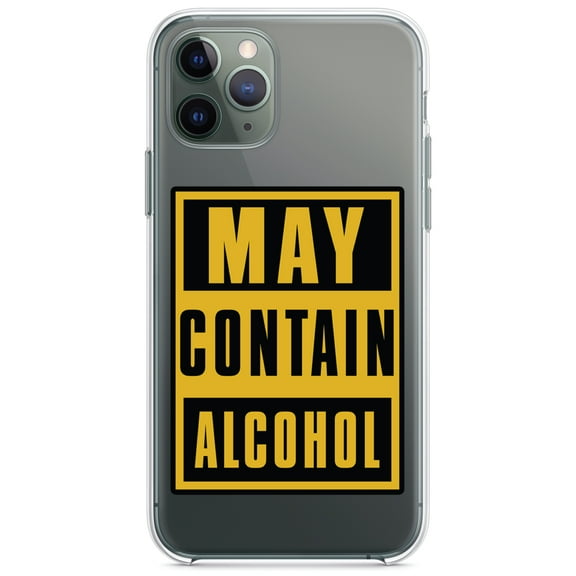 DistinctInk Clear Shockproof Hybrid Case for iPhone 11 (6.1" Screen) - TPU Bumper Acrylic Back Tempered Glass Screen Protector - May Contain Alcohol Warning Sign