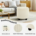 thumbnail image 6 of Furniliving Modern Storage Ottoman Tufted Footrest Stool Ottoman for Living Room, Bedroom, Sherpa, IvoryWhite, 6 of 10