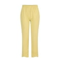 thumbnail image 4 of Cotton Linen Pants Women Summer Lightweight Elastic High Waist Straight Leg Casual Work Pants Sweatpants with Pockets, 4 of 8