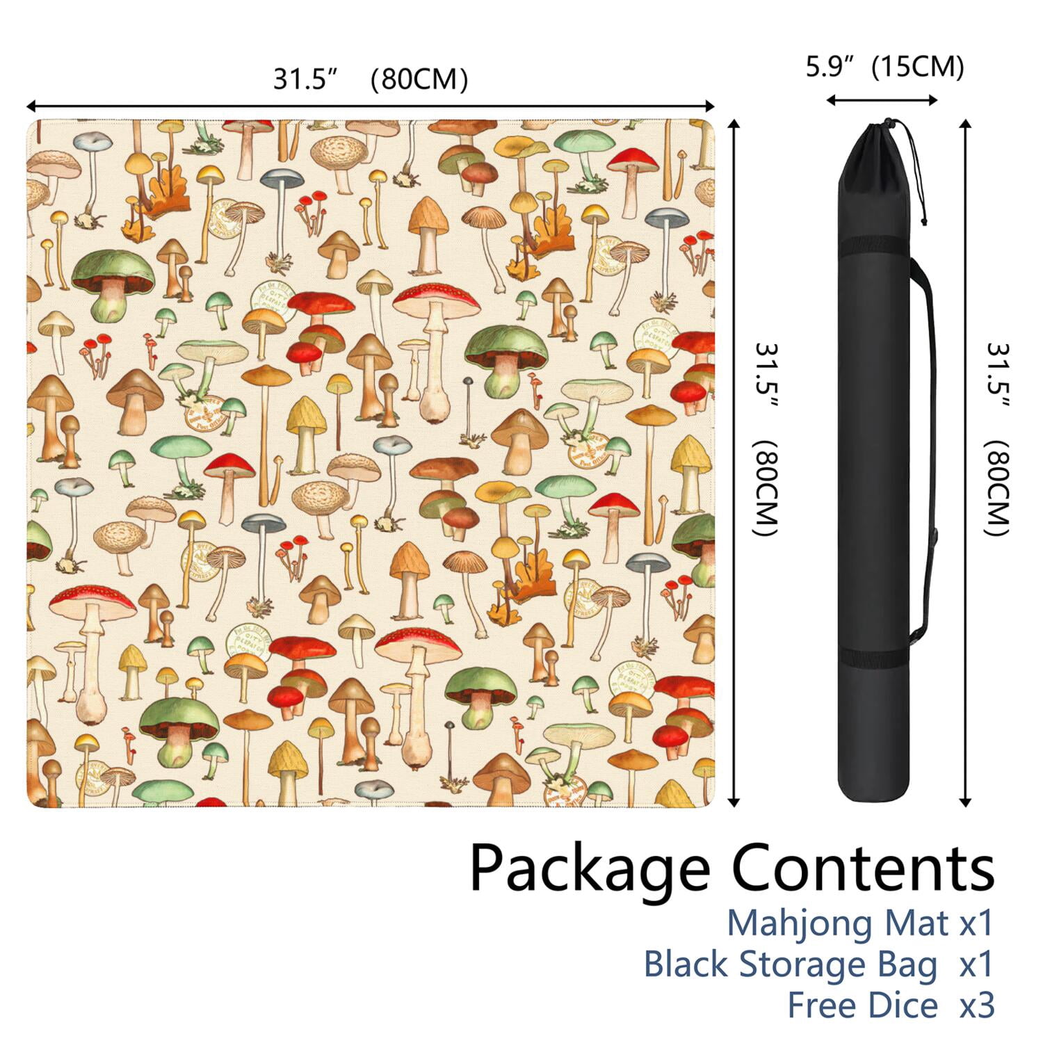 31.5 Inch Square Plants Pattern Game Mat Constructed from Rubber with Anti-Slip Backing Grip and Noise Dampening Qualities for Mahjong Board Games Card Games