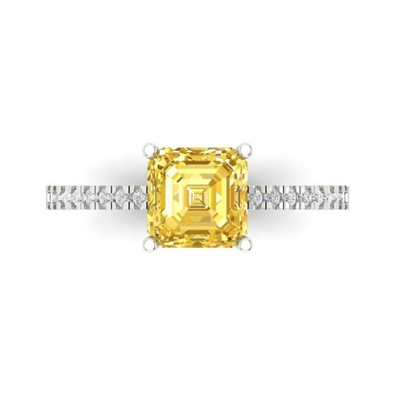 Solitaire with Accents Engagement Ring for Women - 2.7ct Simulated Yellow Diamond in 14K White Gold Promise Ring