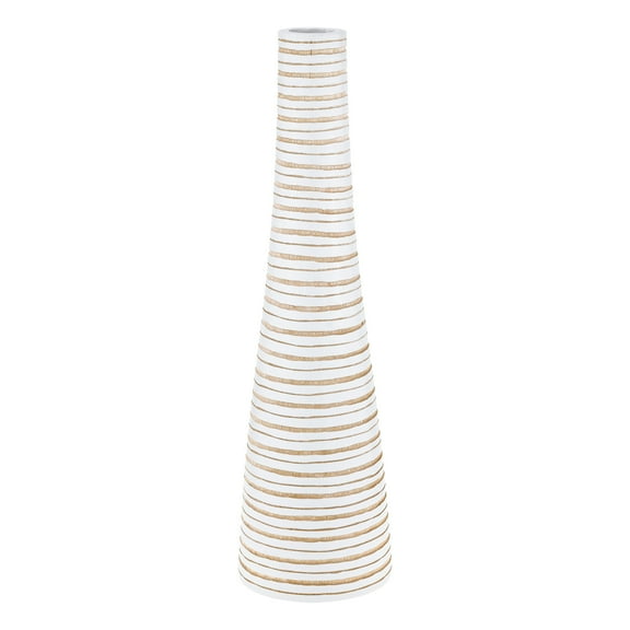 Modern Safari Stripes White and Mango Tree Wood Bottle-Shaped Vase