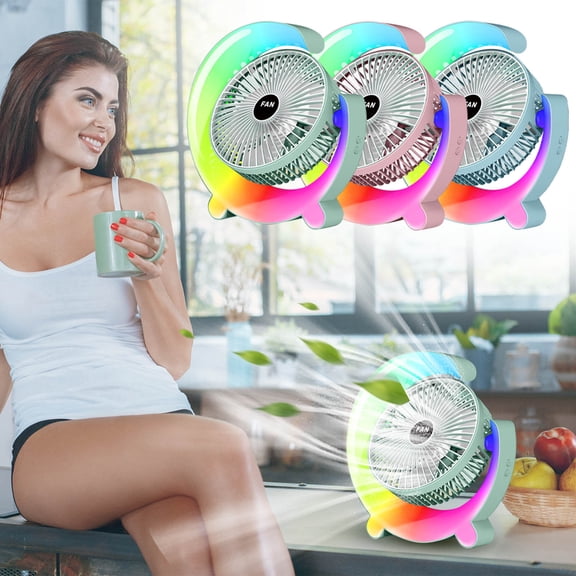 Colorful Running Light Desk Fan USB Rechargeable Portable Mini Fan Decorative Night Light for Home Office Bedroom by PALIFEUR