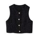 thumbnail image 3 of HH TRAF 2024 Conjunto de mujer negro cuello redondo sin mangas botón chaleco de un solo pecho + cinturón de cintura alta pantalones cortos traje de moda para mujer, 3 of 5