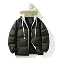 thumbnail image 2 of Wyobmus Men's Outerwear Quilted Jacket Thicken Padded Warm Bubble Coat Fake Two Piece Cold Weather Thermal Outerwear Fashion Cotton Padded Clothing Olive Green, 2 of 6