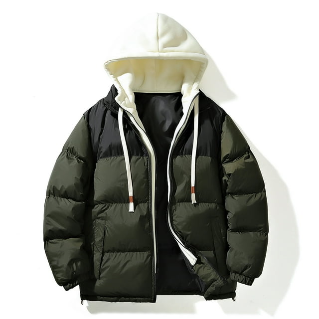 Styesk Jackets for Men Zipper Up Warm Jackets Outdoor Plus Size Work Coats Color Block Hooded Puffer Jacket Casual Comfy Wind Breaker Jackets with Pockets