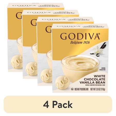 (4 pack) Godiva White Chocolate Vanilla Bean Instant Pudding Mix, 3.9 oz Box