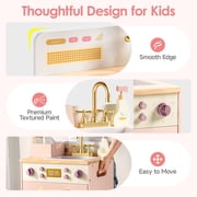 Robud Wooden Dishwasher Playset for Kids - Pretend Kitchen Sink with Faucet, Turning Knobs, Dish Rack & Tableware for Toddler Role Play Toy Ages 3+, Pink