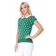 thumbnail image 6 of YEMAK Women's Classic Polka Dot Contrast Collar Short Sleeve Casual Pullover Sweater MK3673-KELLYGREEN/IVORY-S, 6 of 8