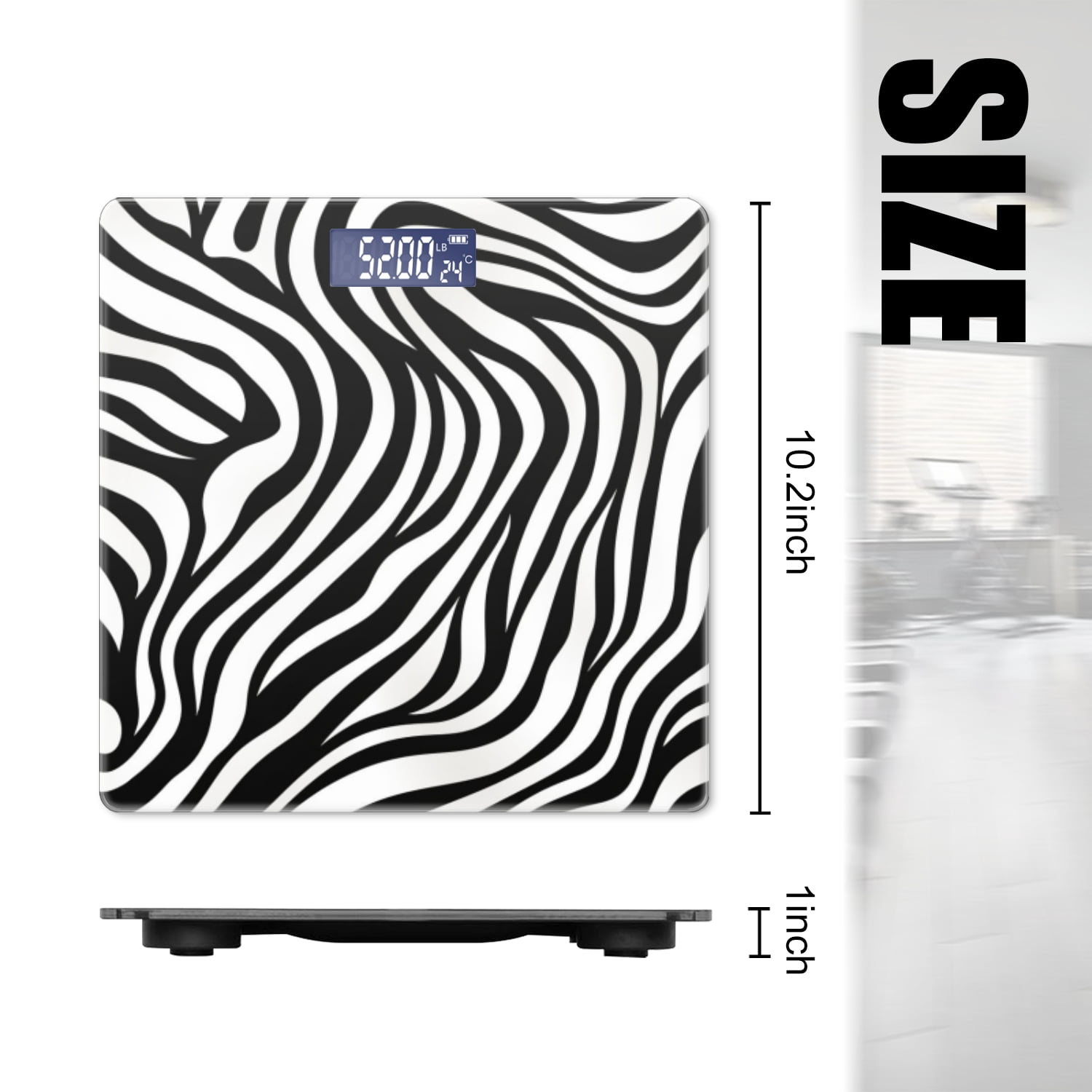 High Precision Body Weight Scale Smart Bathroom Scales with Large LCD Display(400lbs),Decorative for Bedroom-Black And White Zebra Skin Pattern