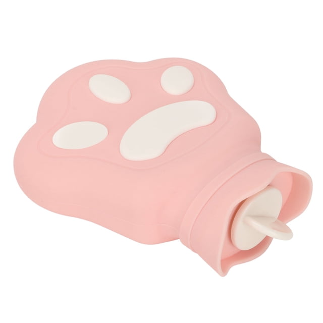 Bolsa de agua caliente de silicona, compresa caliente, portátil, pata de oso de dibujos animados, a prueba de fugas, calefacción por microondas, botella de agua caliente, 450ml, rosa