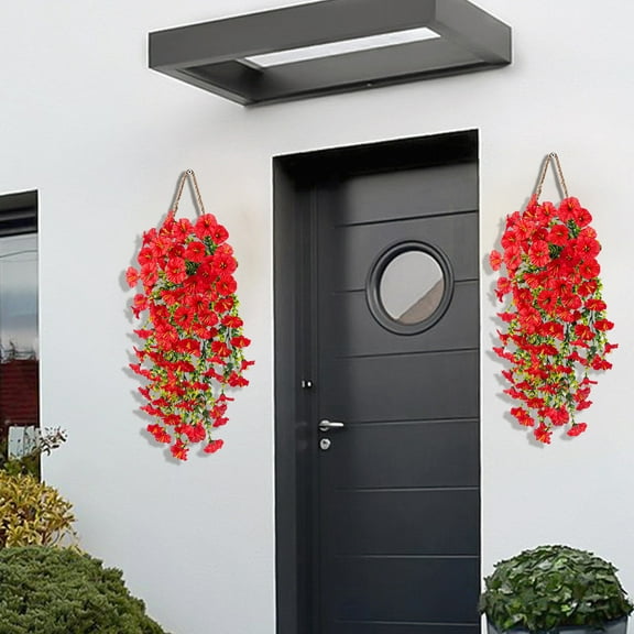 Uiz Merueh Artificial Hanging Plants Outdoor Artificial Outdoor Flowers Fake Silk UV Resistant Look Real Pink Daisy Trailing Vines for Front Door Porch Planter Urn Patio Balcony Decoration