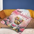 thumbnail image 4 of Hello Valentine’s Day Yorkshire Terrier Flower Crown Romantic Pink Floral Cozy Fleece Blanket Yorkie Dog Lover Gifts Warm Soft Throw Blanket - 00031, 4 of 5