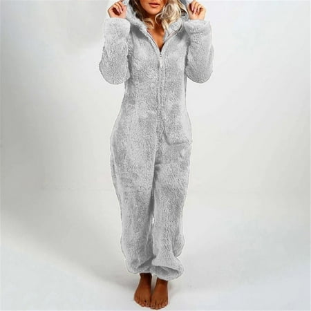 

Tuscom Winter Warm Pajamas for Women Fleece Onesie Cute Long Sleeve Hooded Jumpsuit Nightgown Soft Sleepwear S-5XL