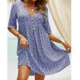thumbnail image 1 of LOVZFMLL Women Summer V-Neck Solid Short Button Gentle Temperament Floral Dress Blue XL, 1 of 6