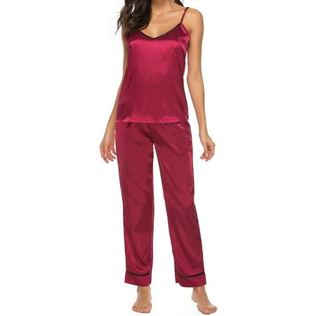 

JNGSA Women Sleepwear Sleeveless Strap Nightwear Lace Trim Satin Cami Top Pajama Sets Womens Pajama Sets Modest Swimsuits For Women Clearance
