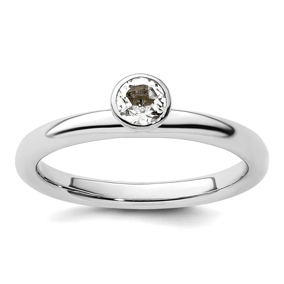 925 Sterling Silver Bezel Polished Stackable High 4mm Round White Topaz Ring Size 6 Stackable Ring for Women