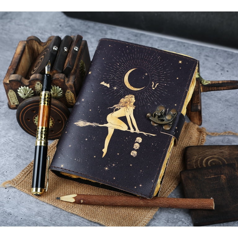 Leather Journal Gothic Notebook The Raven Grimoire Print - Vintage