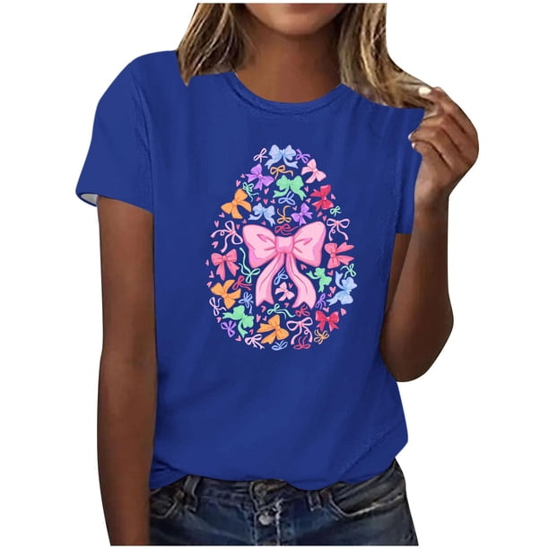 Mujeres Manga Corta de Verano Tops V-Cuello Impreso Suéter, Blusa de Moda Casual para la Primavera