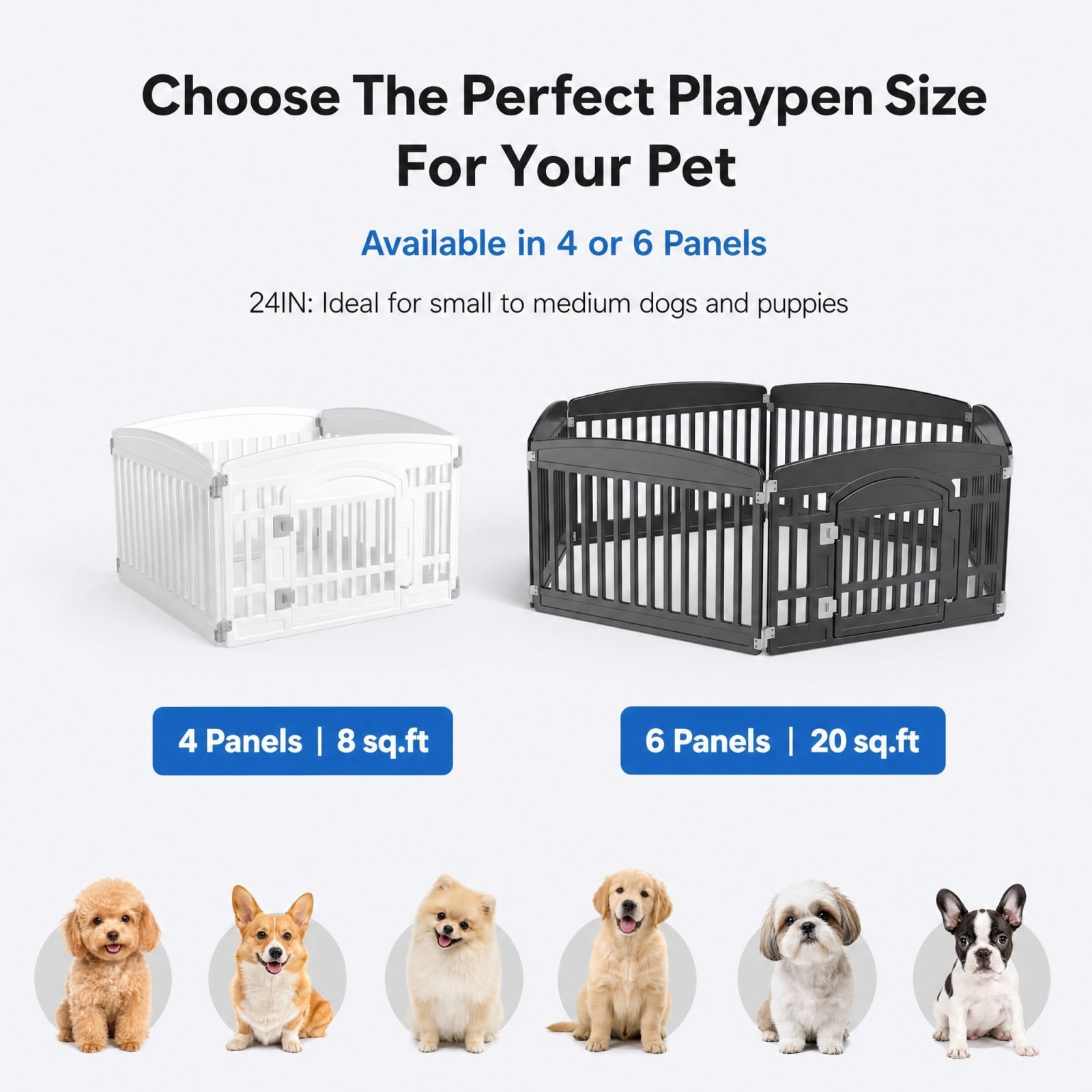Telyra Pet Playpen Indoor & Outdoor 4 Panels Dog Fence with Safety Lock, Black